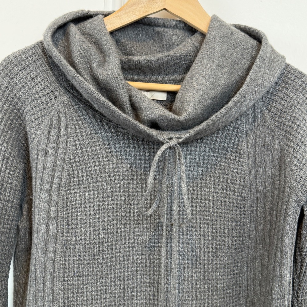 Ann Taylor Loft Womens Sm Gray Cowl Neck Waffle Knit Pullover Sweater Wool blend - Picture 2 of 9